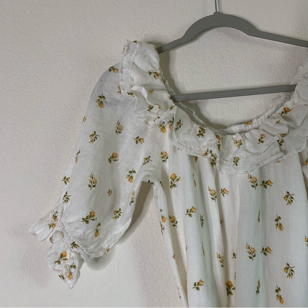 Reformation Womens Indio 100% linen belted off tie shoulder floral mini dress S - Picture 5 of 8
